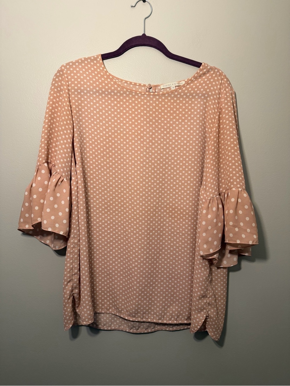Violet & Claire Blush Polka Dot Ruffle Sleeve Top